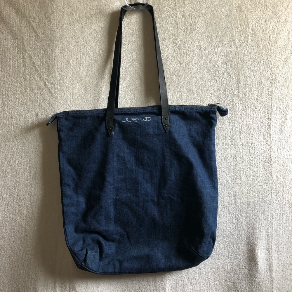 Joe’s Jeans dark denim tote bag suede leather shoulder straps